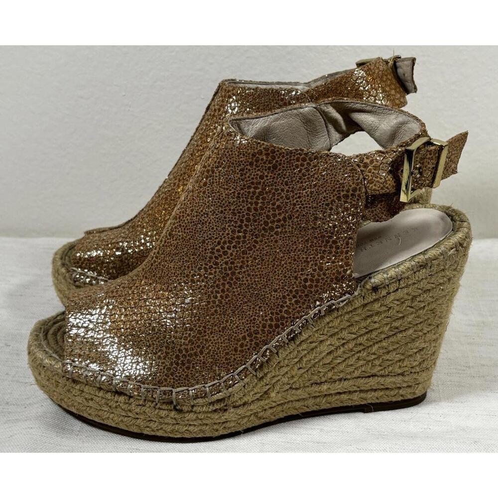 Kenneth Cole New York Olivia Metallic Leather Wedge Espadrilles Size 9